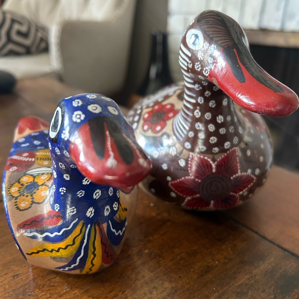 Hand-Painted Ceramic Duck Figurine - Blue and Brown